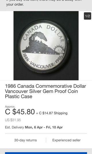 Canada vancouver dollar coin with plastic case