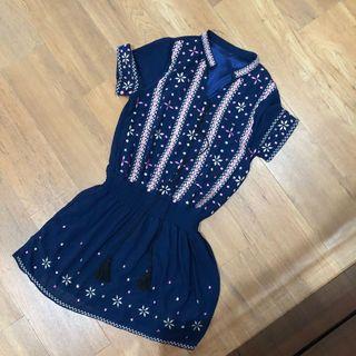 Korean Embroidery Navy Dress