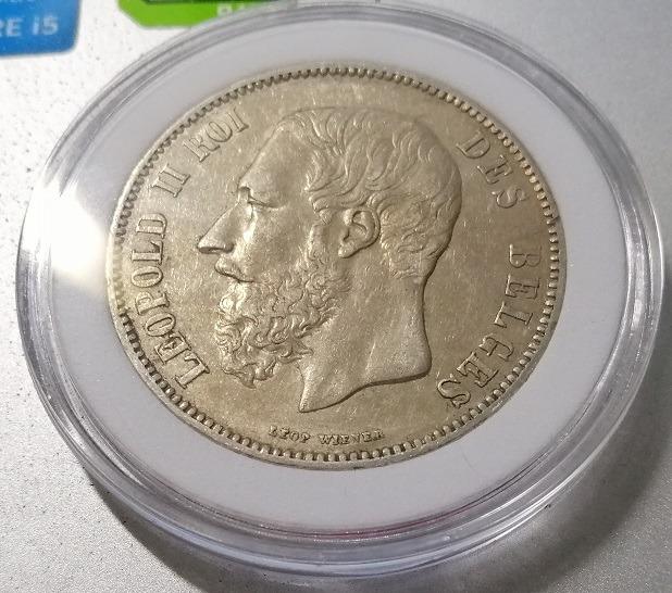 比利時1870年利奧波德二世5法郎銀幣 AU+ 完整金黃包漿 保真 附內墊圓盒 照片瀏覽 1