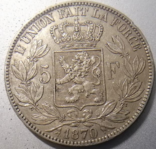 比利時1870年利奧波德二世5法郎銀幣 AU+ 完整金黃包漿 保真 附內墊圓盒 照片瀏覽 4