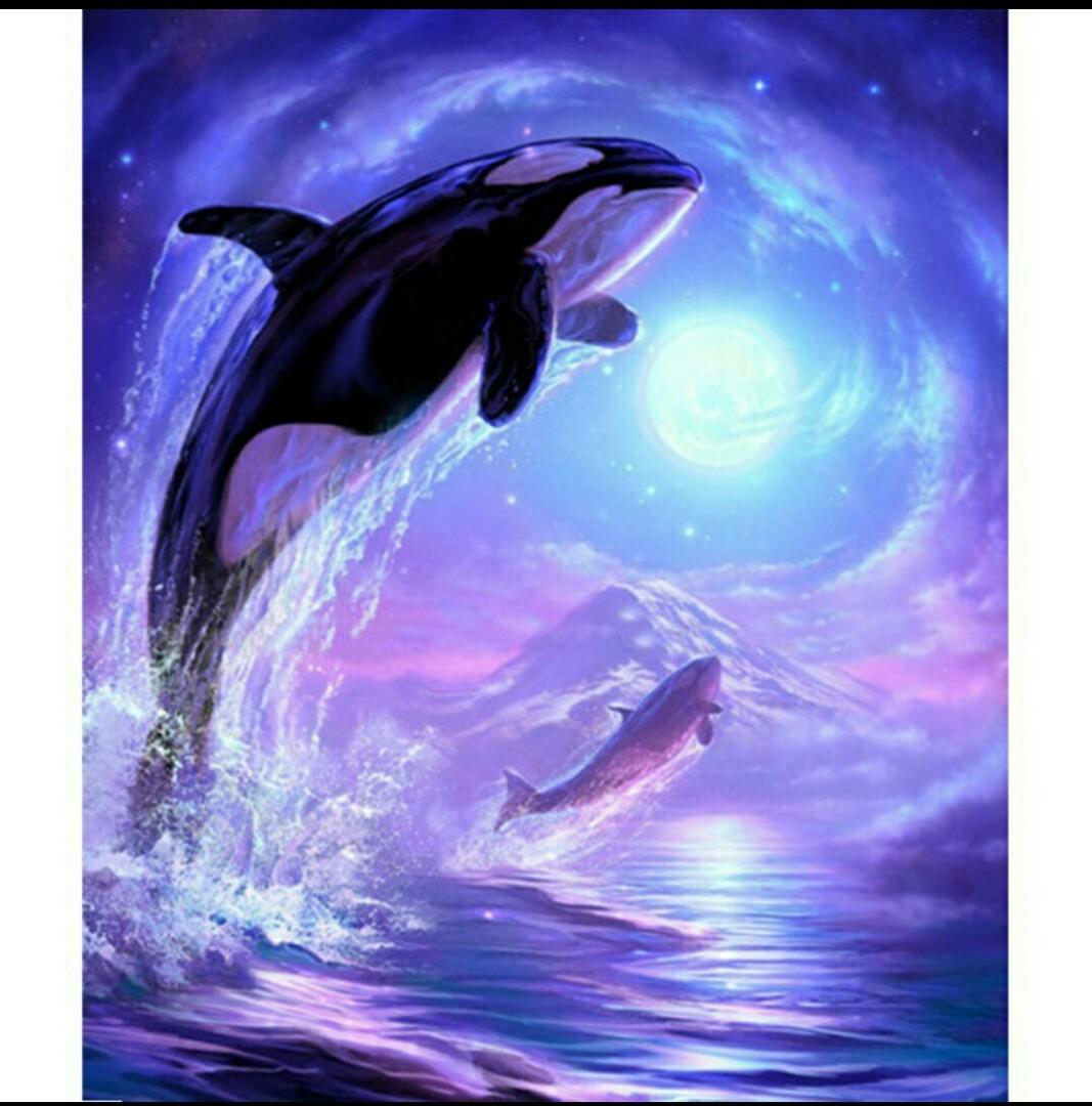 5d Diy Full Drill Diamond Painting Whale Scenery Ready Stock