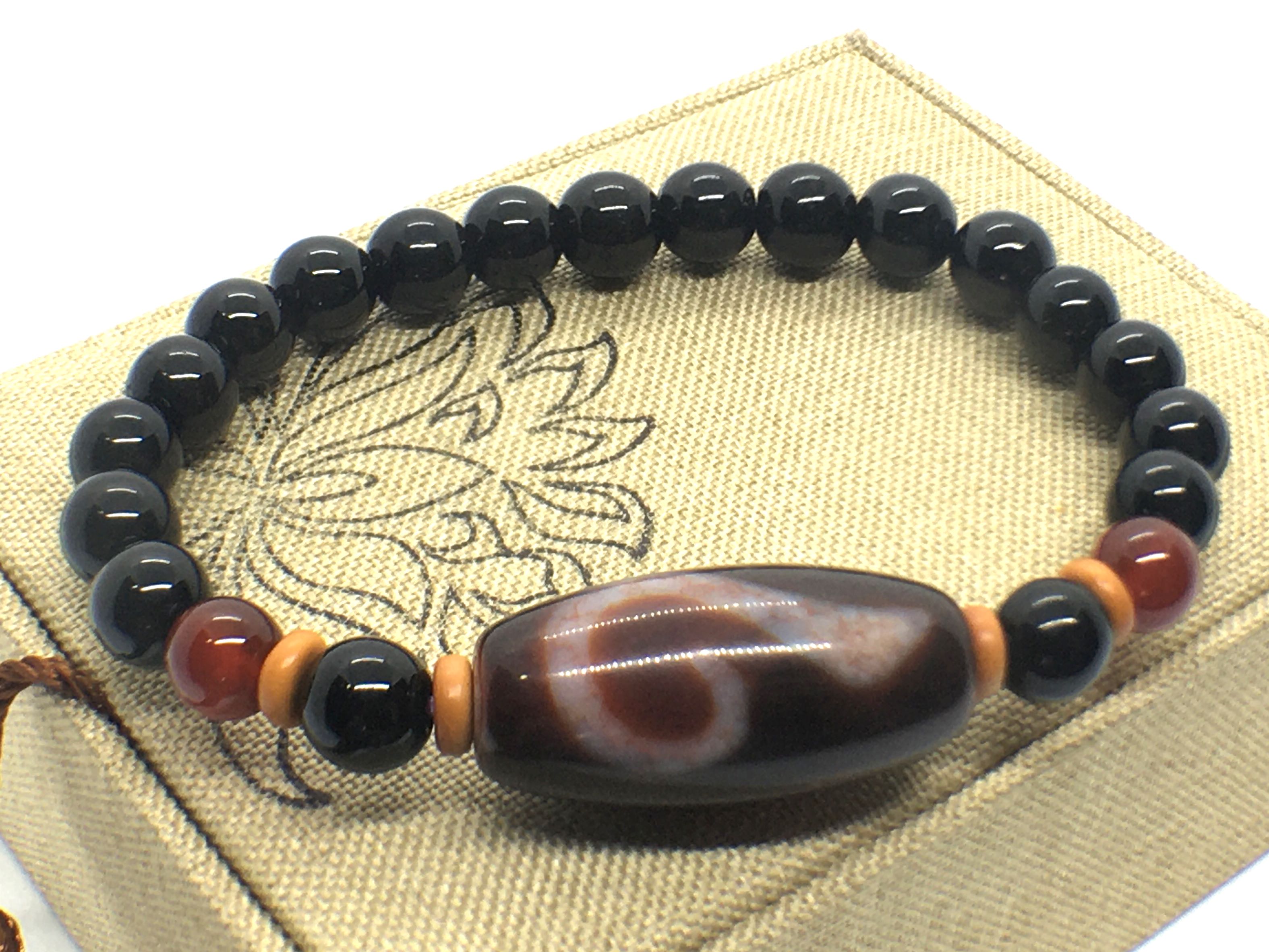 红玉髓如意金钱钩天珠手链 Carnelian Ruyi Money Hook Dzi Bead Bracelet 30.8x14.6mm