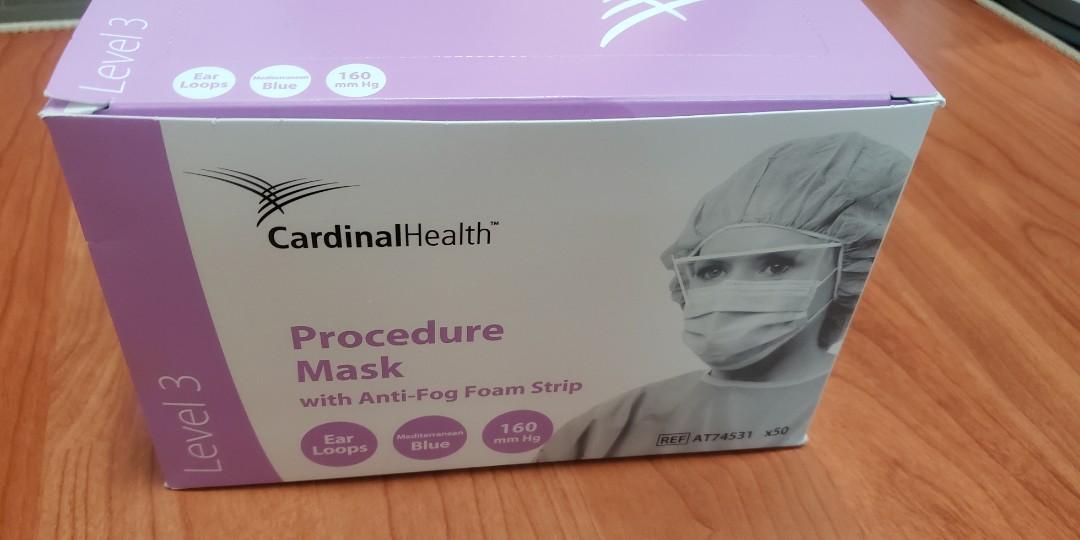 ASTM LV 3 Antifog Procedure Mask 防霧口罩 (1Box 50ct) 非獨立包裝 美國品牌 Cardinal Health, 其他, 其他 Carousell