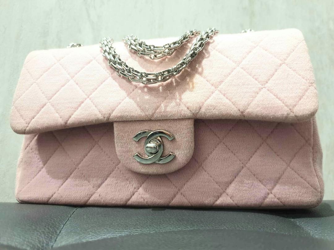 Authentic Chanel Pink Quilted Classic 2.55 Medium Metalasse Jersey