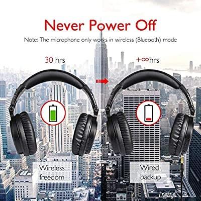 OneAudio c A2 Bluetooth Over Ear Headphones with Microphone 30 Hours Playtime Wireless Foldable Hi Fi Headset Noise Isolating Headphones with Wired