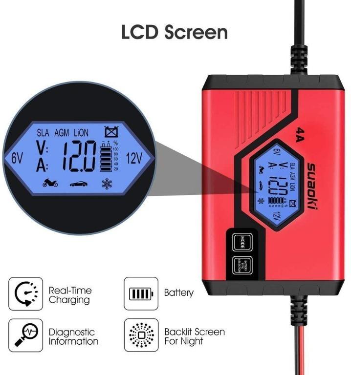 D746 SUAOKI Car Battery Charger 4 Amp 6/12V Fully Automatic Battery