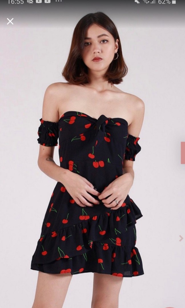 Kissablebella cherry off shoulder dress Women s Fashion Dresses