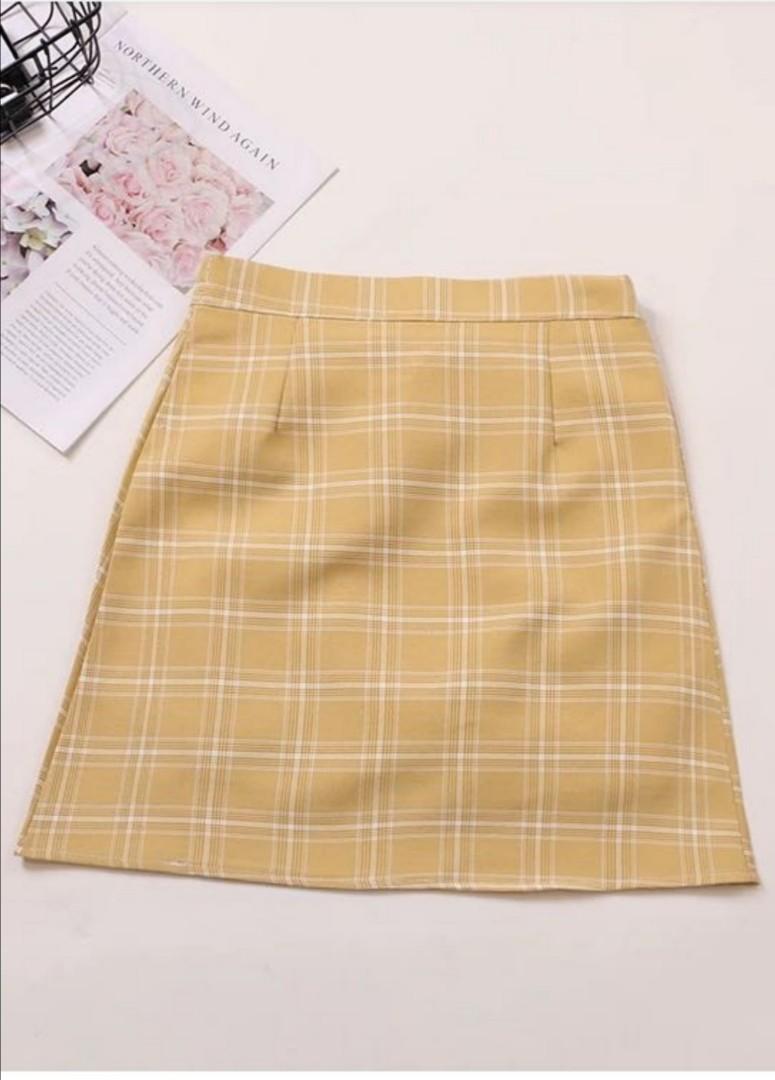 Light yellow tartan skirt sales