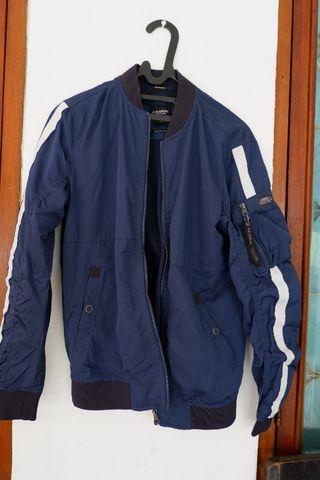 Pull & Bear Navy-White Stripe Bomber Light-wear Jacket