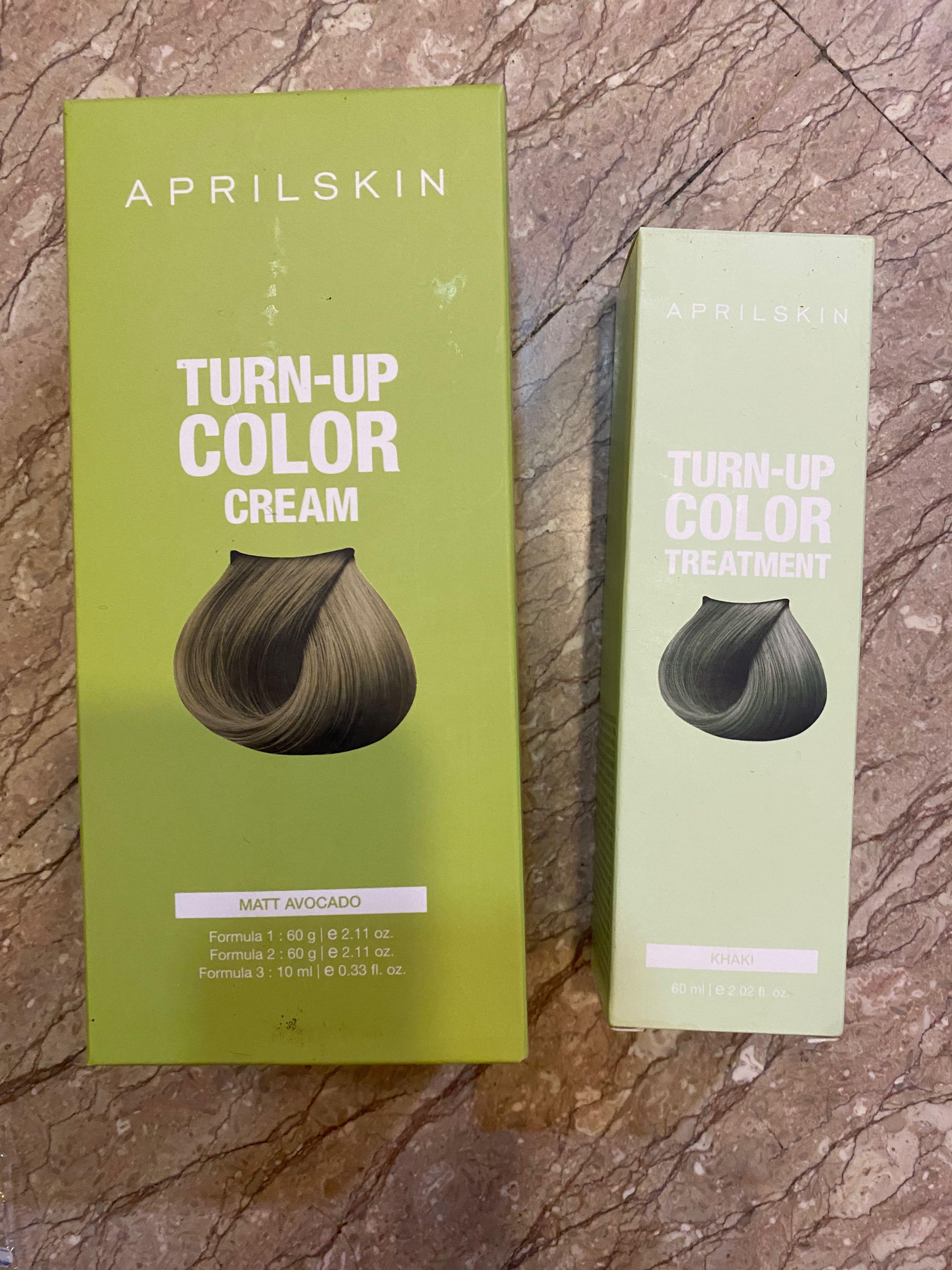 Aprilskin Turn Up Hair Color Cream In Matt Avocado And Turn Up Color Treatment In Khaki Health Beauty Hair Care On Carousell