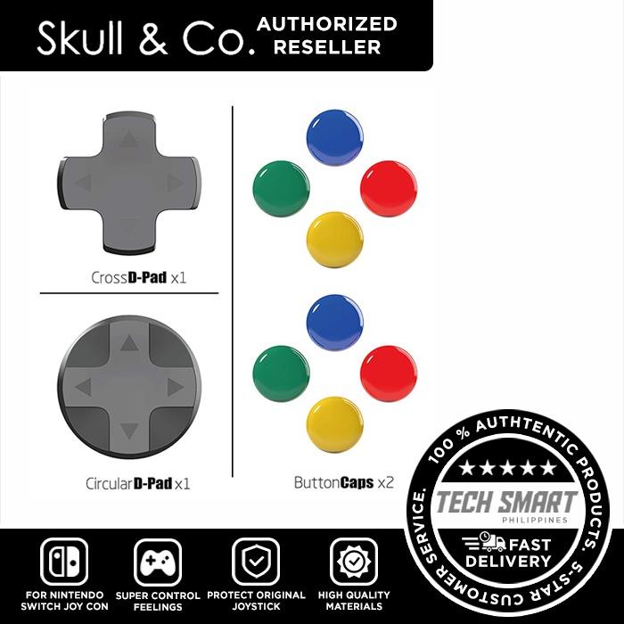 Skull and Co DPad Button Cap Set for Nintendo Switch Joycon (Category: Nintendo) located in Manila. Submitted by techsmartph (Listing ID 238526988, Image 1). Description: • Patented Design: Specifically design for Nintendo Switch Joy-Con (NOT for Pro Controller). • A Set of 3 different pairs: 1 Cross D-Pad, 1 Circular D-Pad & 2 sets for Button Caps • Protection: Prevent original joystick caps from corrosion and spalling • Comfortable Grip: Made o