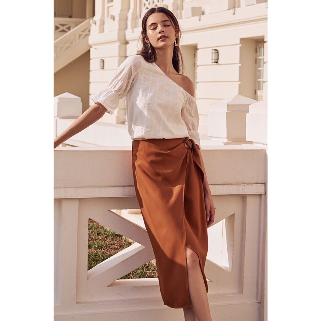 THE CLOSET LOVER ADAIRA WRAP MIDI SKIRT IN BURNT ORANGE Women s Fashion Tops Sleeveless on Carousell