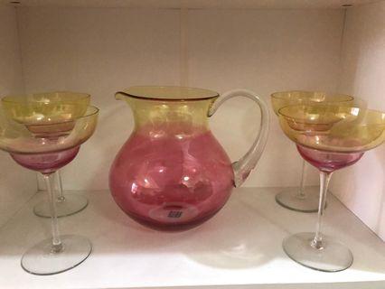 Romanian Glass Punch Bowl Set