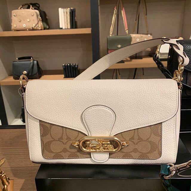 Authentic coach small jade shoulder Bag with signature canvas detail