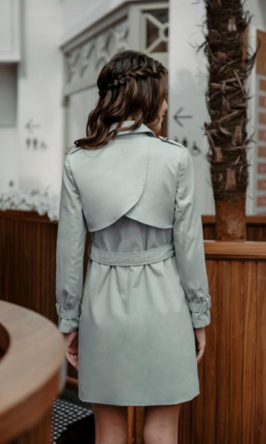 mint green trench coat