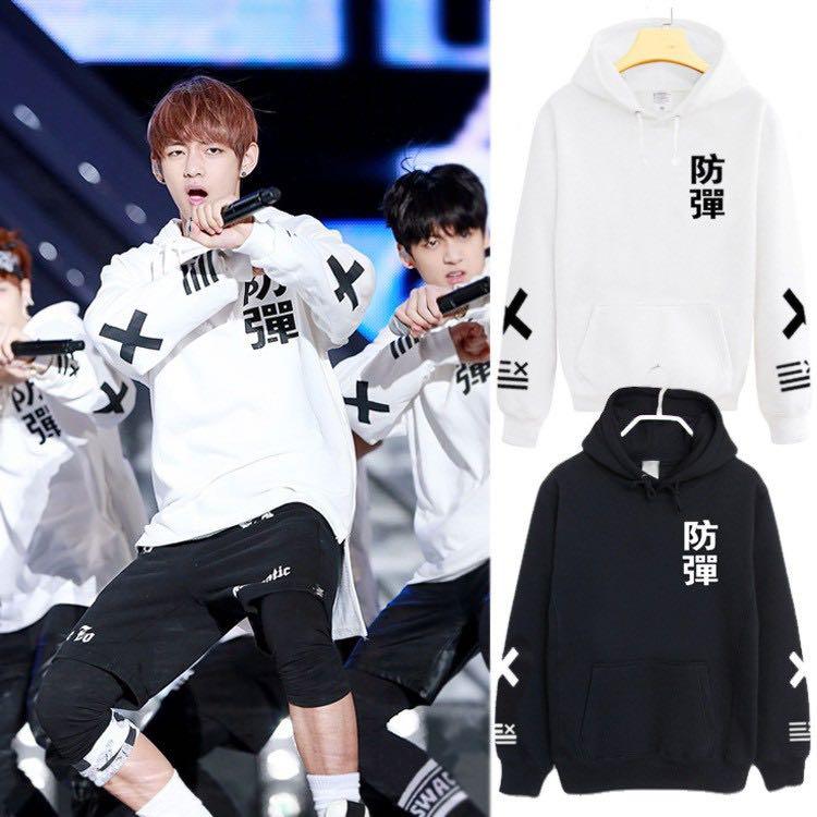 White bts top hoodie