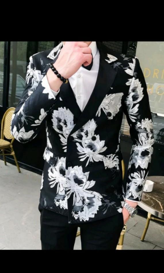 Mens black and white suit jacket online