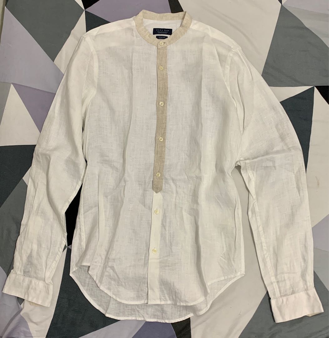 Like New! Zara Man White Linen Shirt kemeja putih, Fesyen Pria, Pakaian