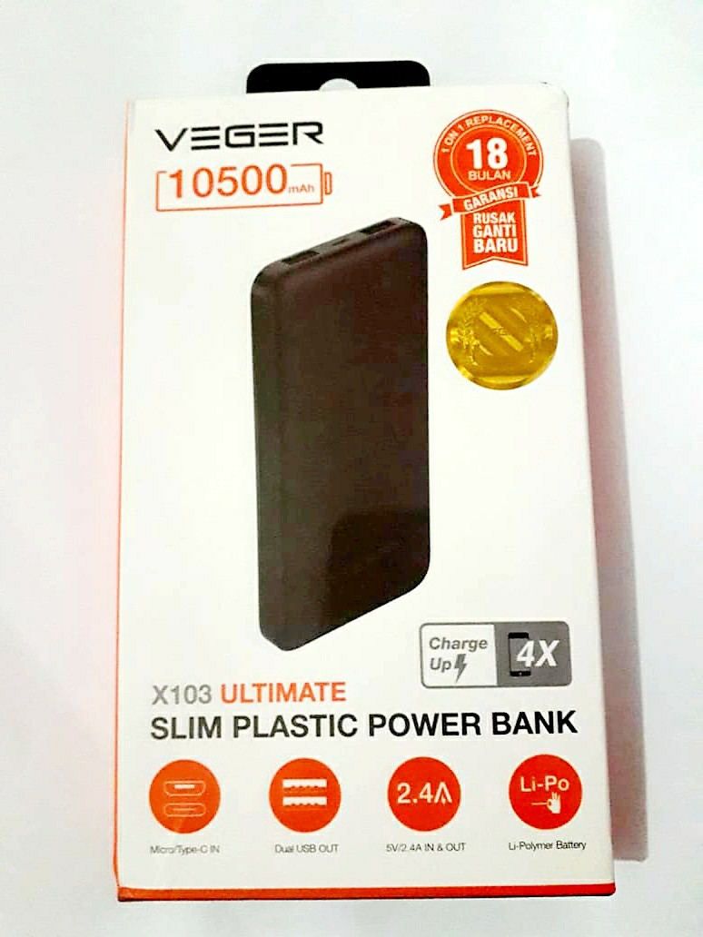 Powerbank VEGER X103 10.500mAh Fast Charger GARANSI 18 Bln