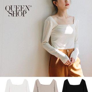 Queenshopa方領上衣 黑色的喔！#2020新用戶