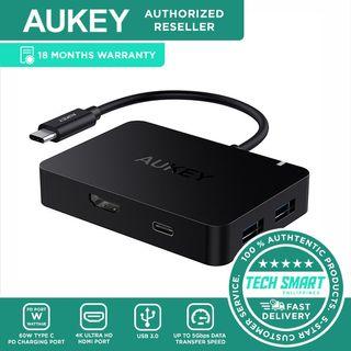 AUKEY USB-C Hub Adapter with 4K HDMI, 4 USB 3.0 Ports, 60W Type C Power Delivery Charging Port for MacBook and Laptops