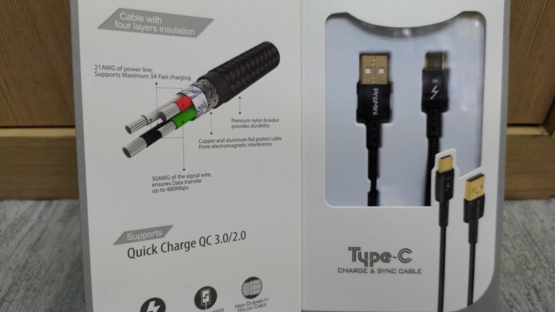輝煌 Magic-Pro ProMini Type-C to USB-A Charge & Sync Cable 2M, 手提電話, 電話及 ...