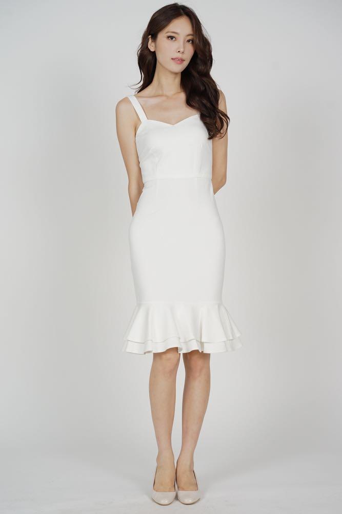 white ruffle hem dress