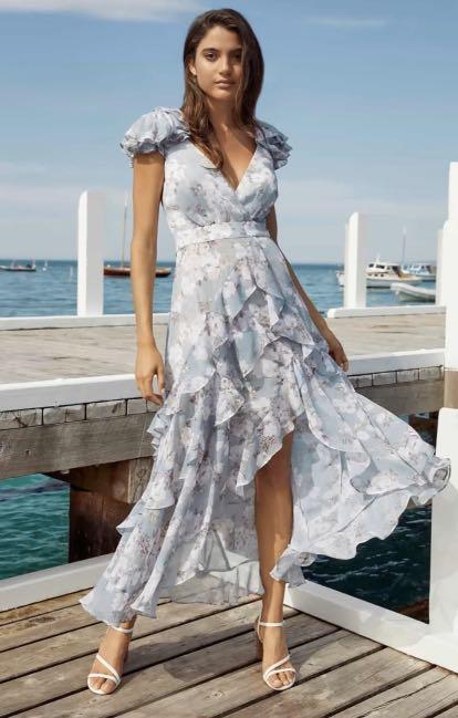 Dusty blue floral maxi on sale dress