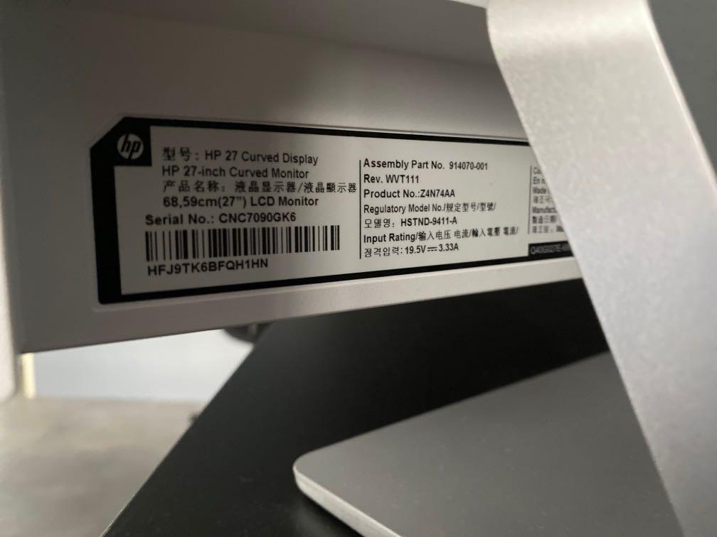 HP 27 inch Curved Monitor z4n74aa, Computers & Tech, Parts ...