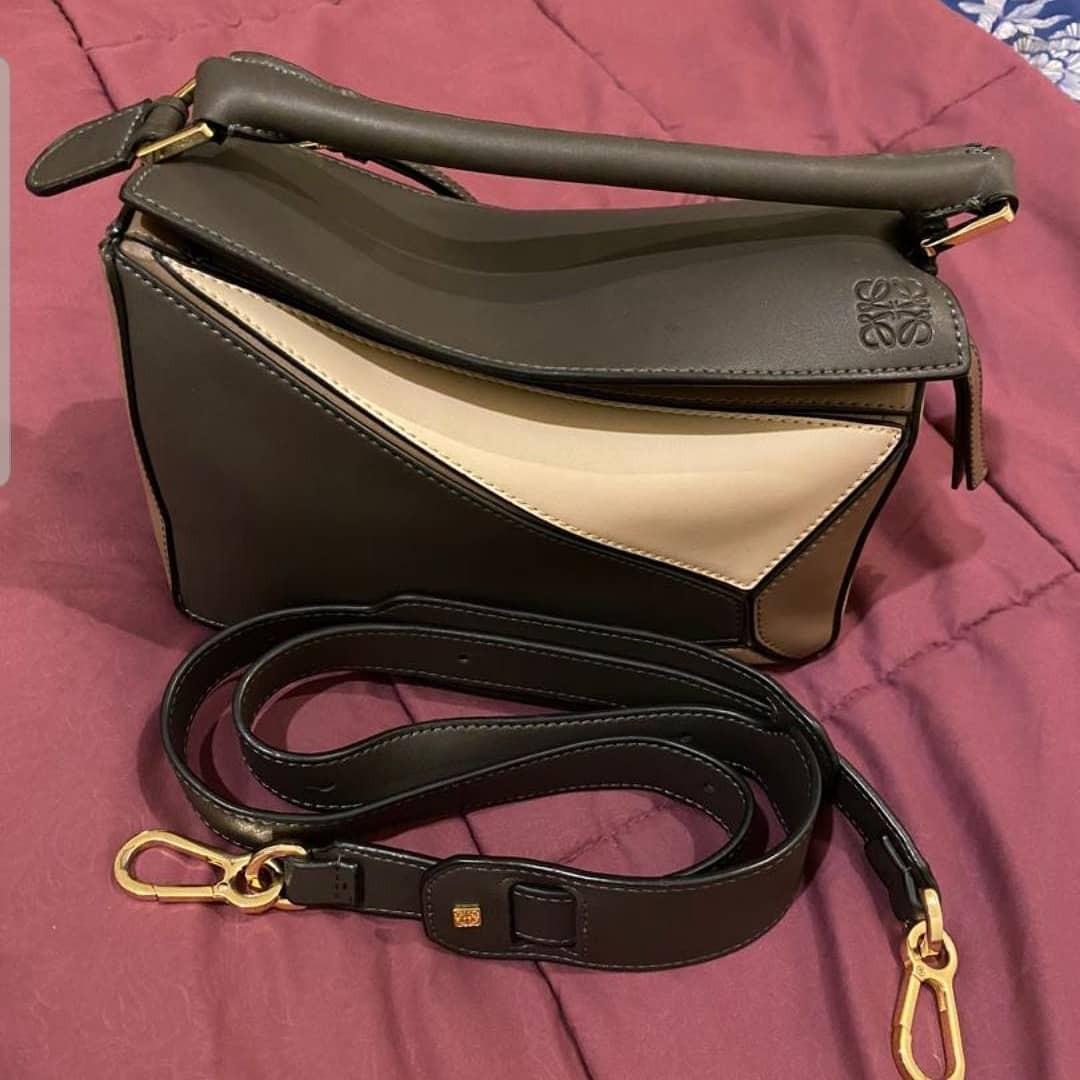 Loewe Puzzle brown bahan full leather mirror size 25cm bahan Kulit Asli ada No seri Verry Like New Limited