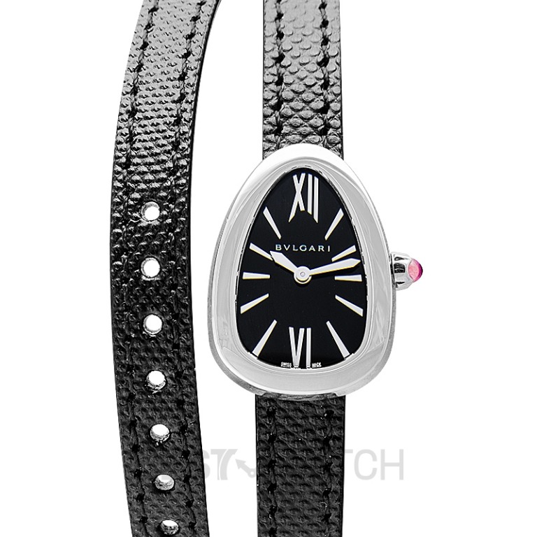 NEW Bvlgari Serpenti Black Dial Ladies Double Wrap Leather Watch 102782 102782