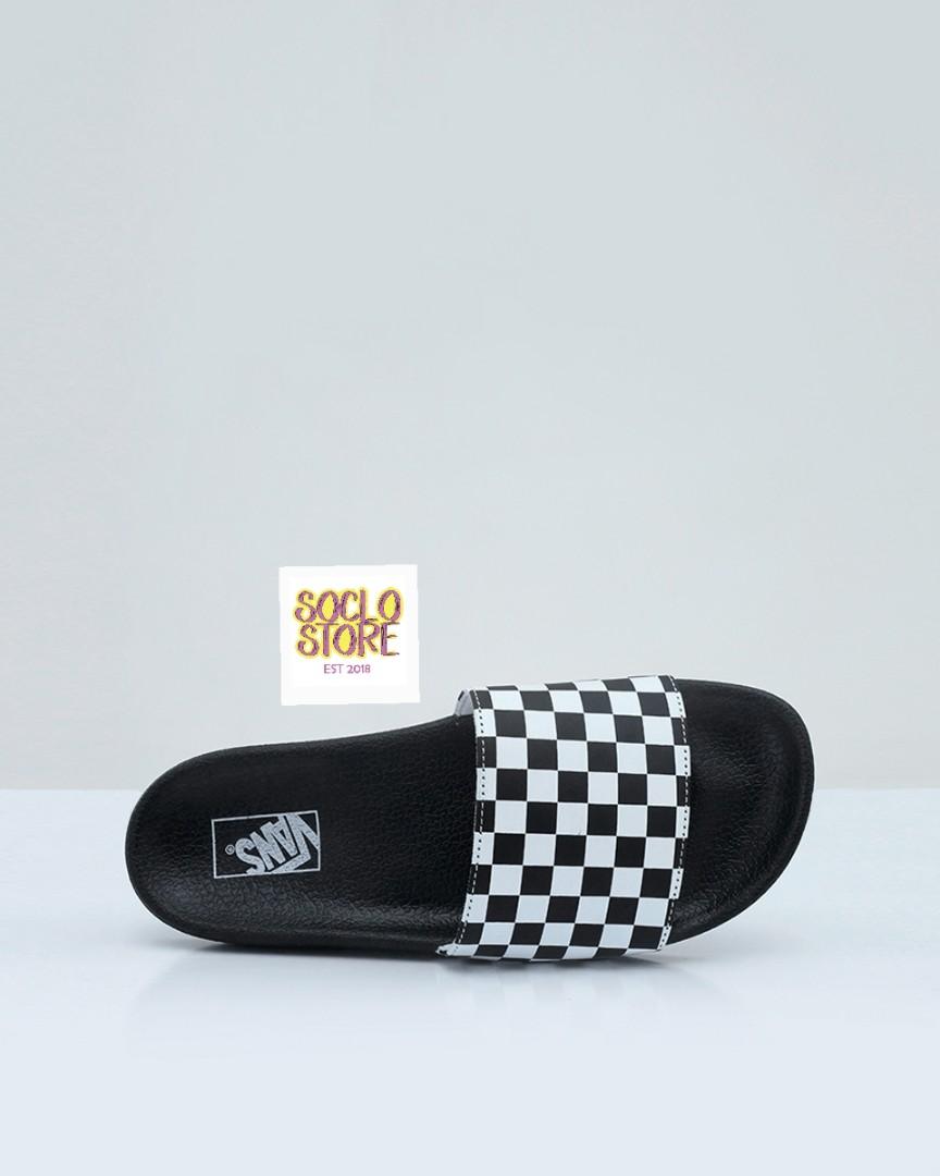 vans slides checkerboard black