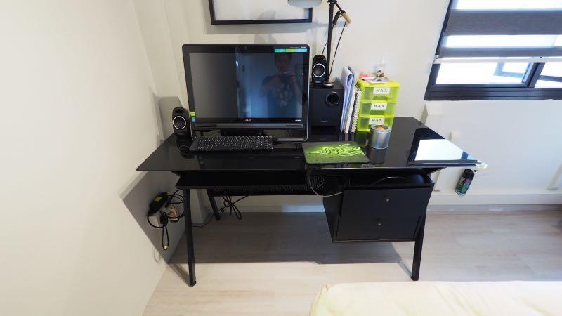 Study Table (Category: Tables & Sets) located in Singapore. Submitted by indulgence86 (Listing ID 285885654, Image 1). Description: V.hive office desk in glass and aluminium frame Very good condition Collection from void deck.