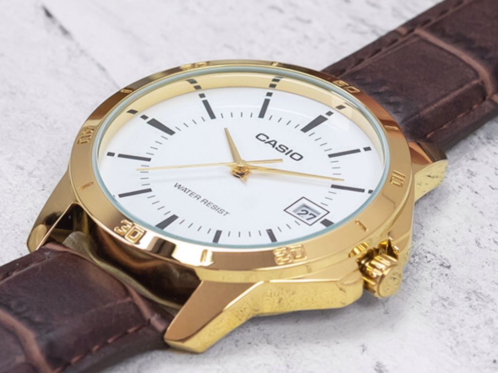 Casio MTPV004 Gold Tone Leather Watch MTP-V004GL-7A Brand New