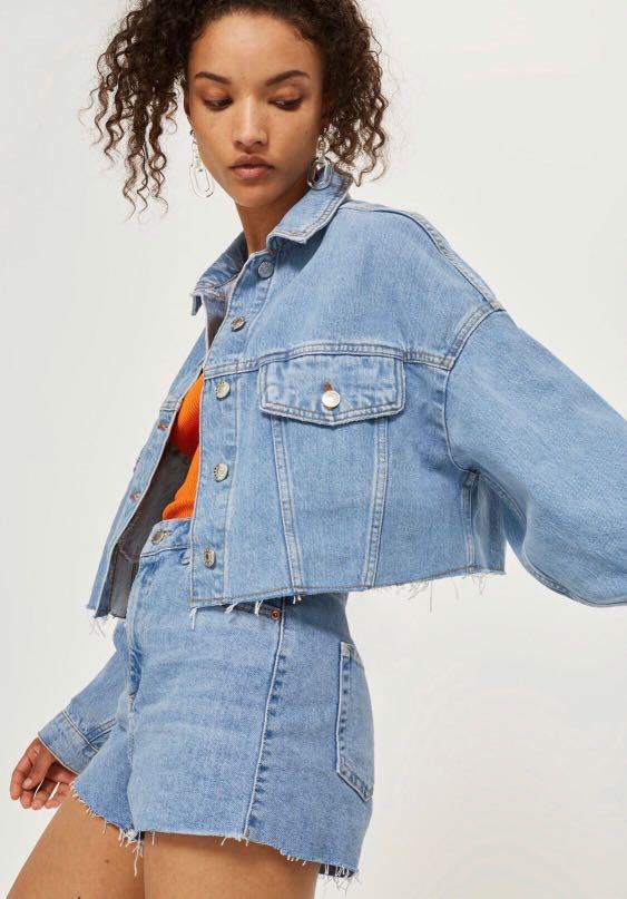 Topshop Hacked Off Crop Denim Jacket 