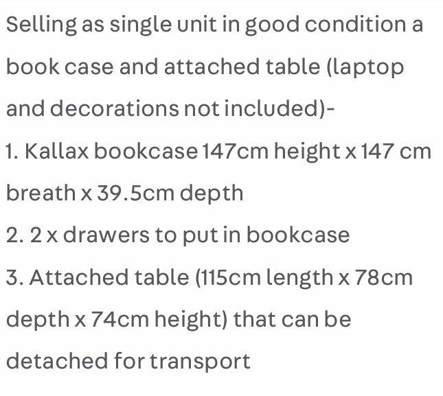 Ikea Kallax cubby display shelf room divider with table, Furniture