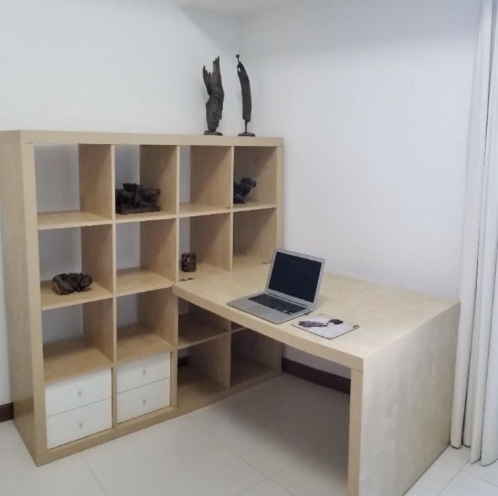 Ikea Kallax cubby display shelf room divider with table, Furniture