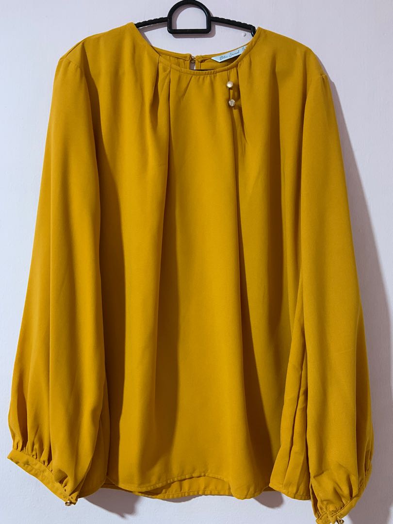 Long Sleeve Mustard Blouse, Women's 