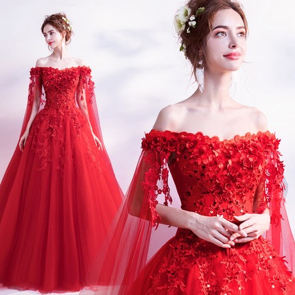 Red color top evening gown