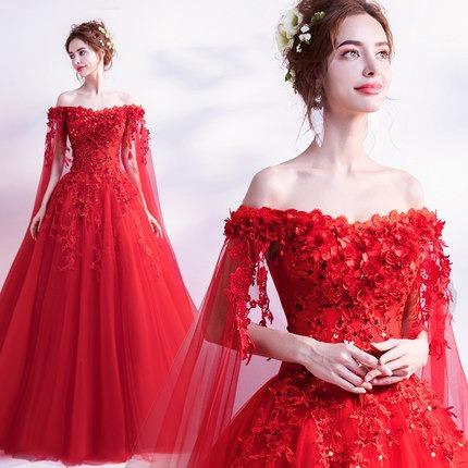 Pre order red cape wedding bridal evening prom dress gown RB1992