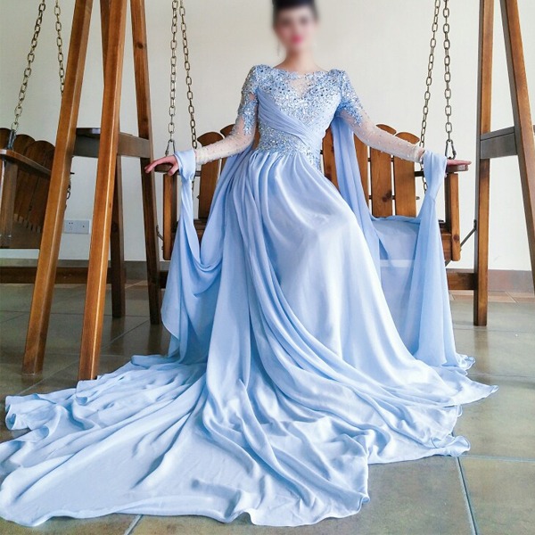 Pre order white blue pink red long sleeve medieval fairy cape fishtail diamond prom evening wedding bridal dress gown RBP1490 Women s Fashion Dresses Sets Evening dresses gowns on Carousell