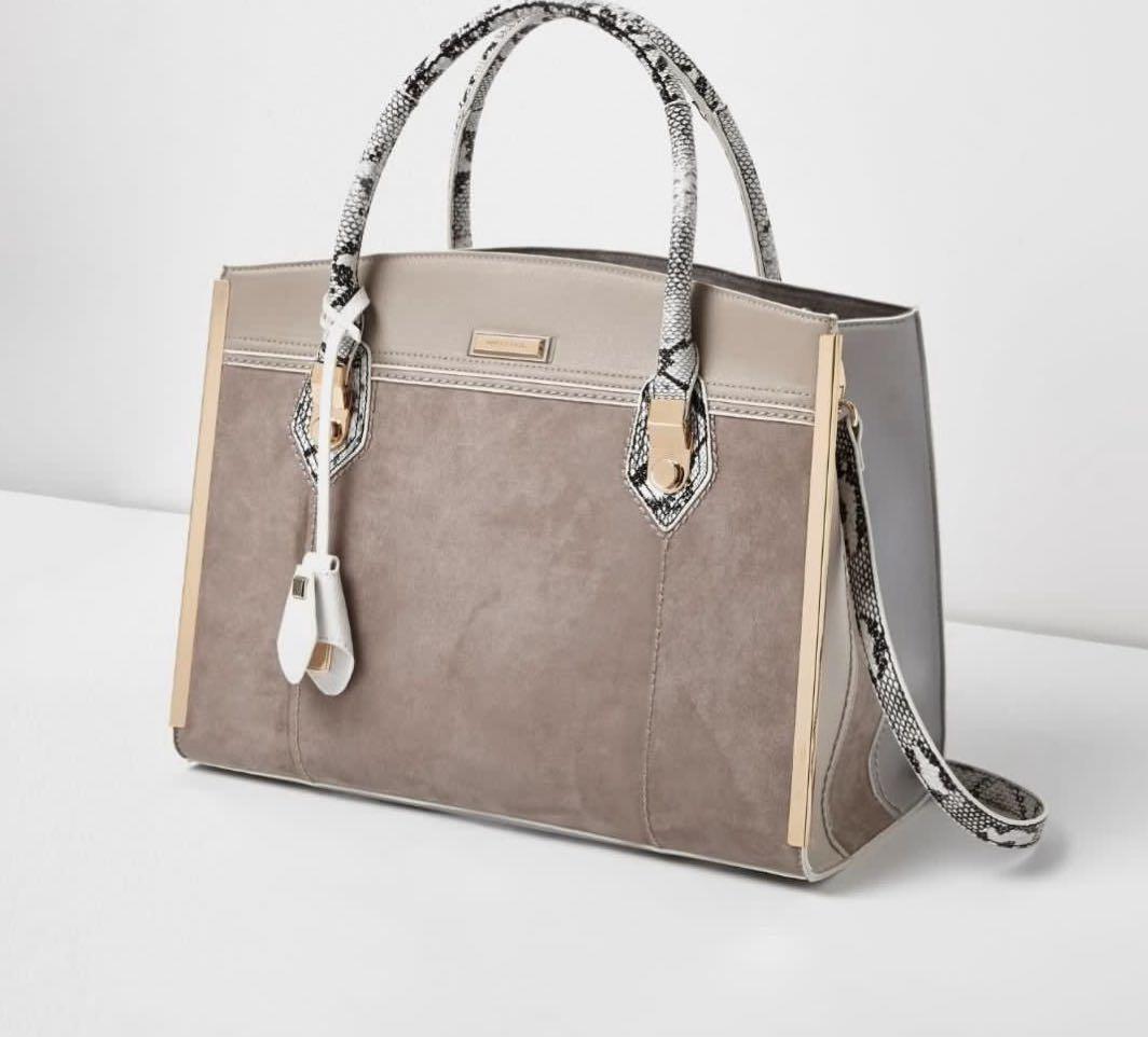River Island Snake Solid Structured Nude Bag