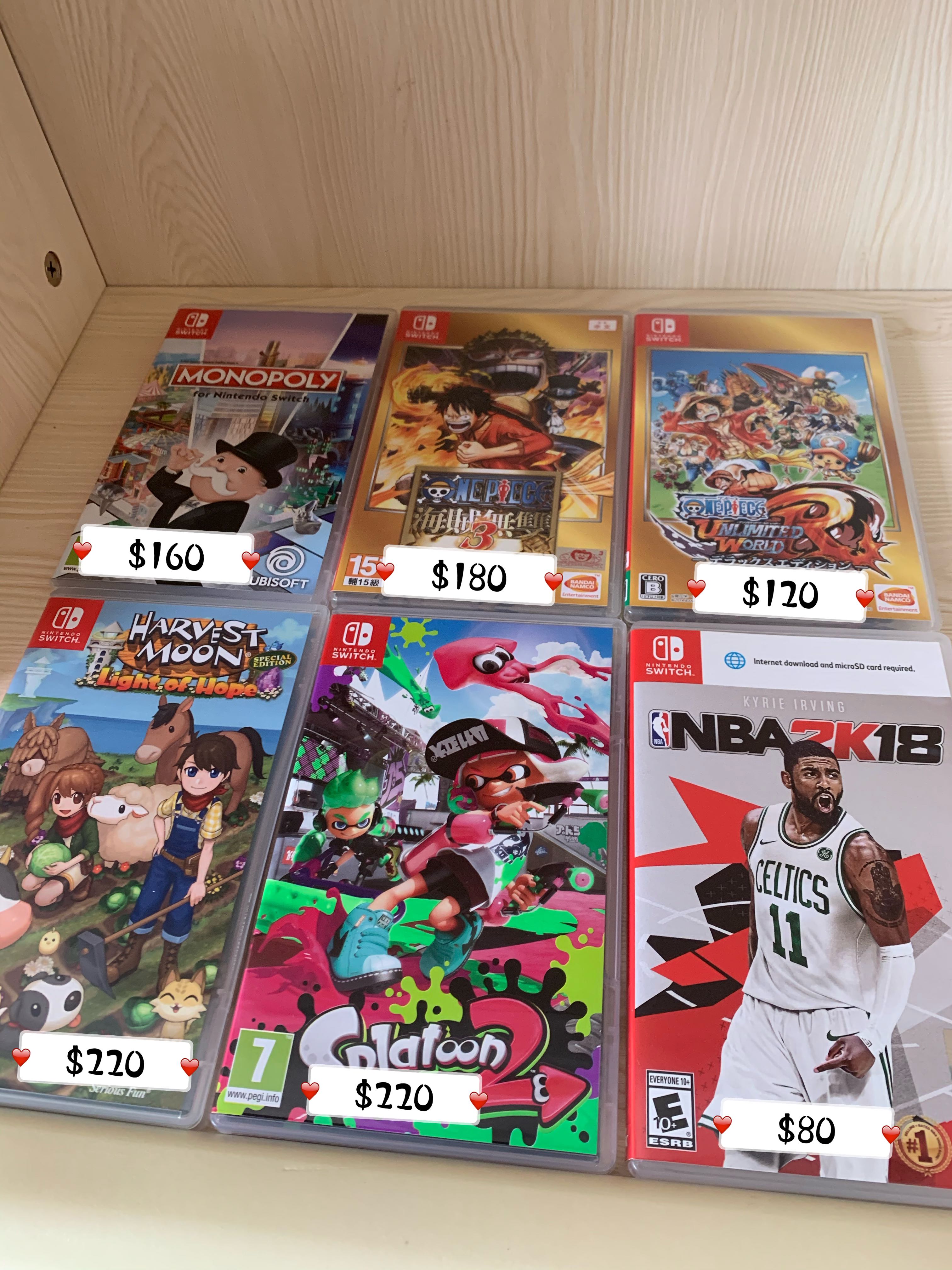 switch game splatoon 2 / one piece / NBA / monopoly / 牧場物語 harvest