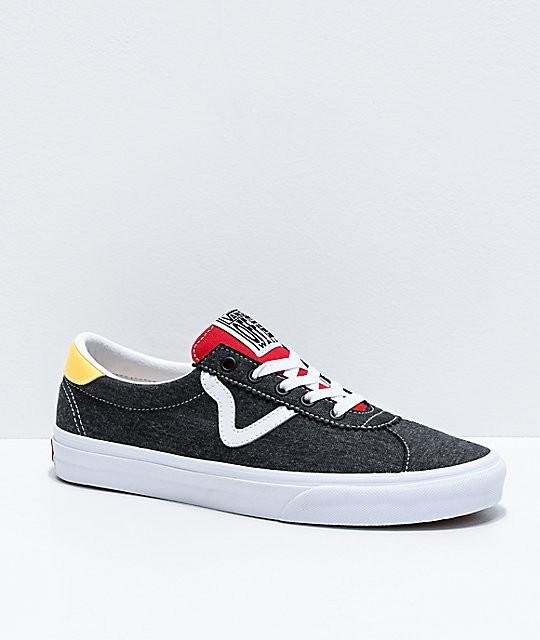 black yellow and red vans