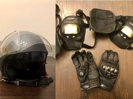 電單車學牌保護裝備套裝 - 頭盔/手套/護膝/護踭（合符考試規格）