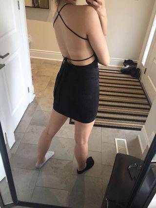 Fashion Nova black suede open back dress, never worn, size S