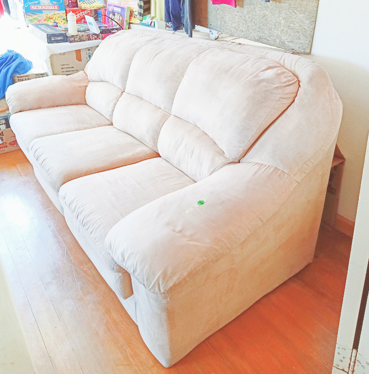 3 Seaters Sofa Lounge Suede Material, Cream Material Sofa