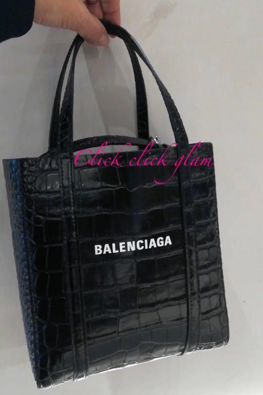 Balenciaga Black Croc Embossed Xxs Tote Bag Shopping Handbag