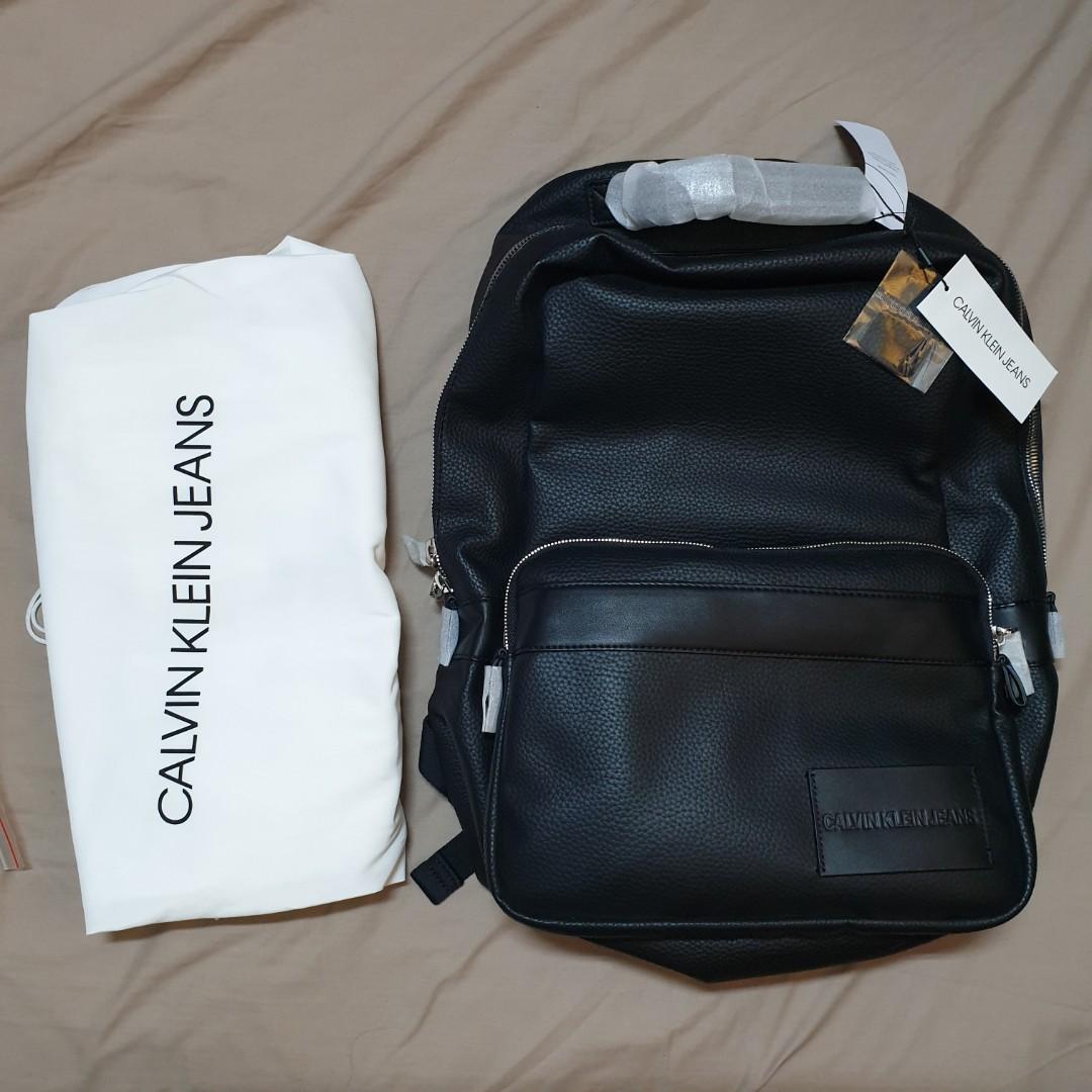 Calvin klein black leather backpack shop