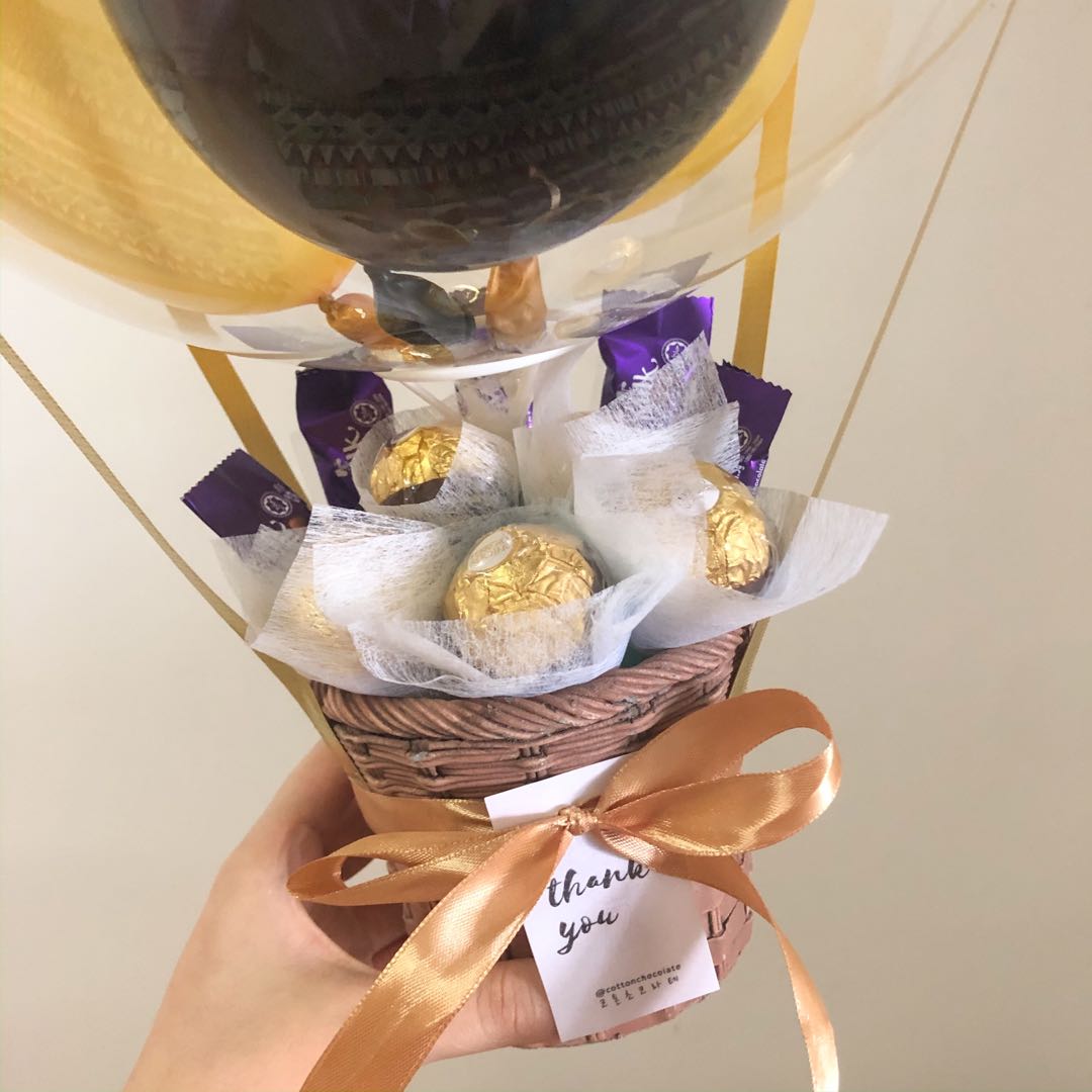 Economical Gift Chocolate Bloom Box Vase with Hot Air Balloon Ferrero Rocher and Cadburry Birthday Graduation